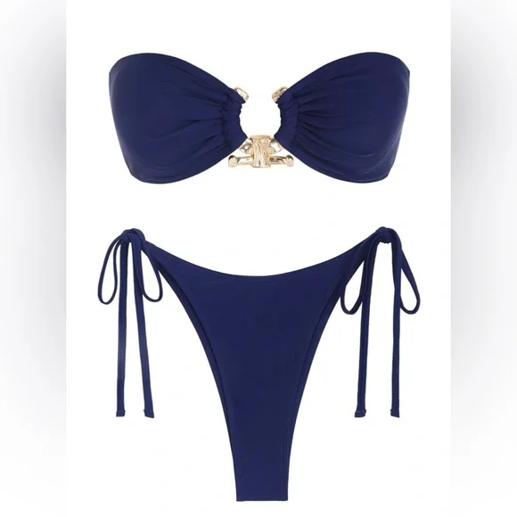 Navy Blue strapless Bikini Set - Picture 1 of 5
